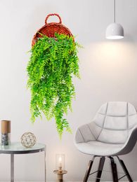 Decorative Flowers Bouquet Green Vines Artificial Hanging Plants In Pot Persian Fern Foliage Wall For Home Wedding Party Balcony Garden