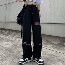 Women's Pants & Capris 2023 Autumn Women Casual Black Pang Street Hip Hop Print High Waist Straight Leg Loose Harajuku Man