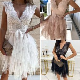 Skirts Lace Dress White Women Elegant Embroidered Dress Summer Floral Hollow Out Cake Sunderss Female Party Vestidos 230306