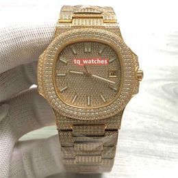 Designer Watches Men's Ice Diamond Wristwatch Gold Stainless Steel Case Strap Watch Diamond Face Automatic Mechanical