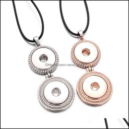 Pendant Necklaces Vintage 2 Buttons Snap Necklace With Leather Chain Fit 18Mm Button Women Men Jewellery Drop Delivery Pendants Dhj6L