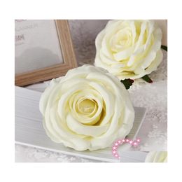 Wedding Flowers 9Cm Artificial Rose Flower Heads Silk Decorative Party Decoration Wall Bouquet White Roses Drop Delivery Events Suppl Dh6N3