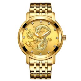 Wristwatches Men Watch Golden Dragon 3D Sculpture Dial Luxury Fashion Top Brand Unique Wrist For Male Clock Relogio Masculin