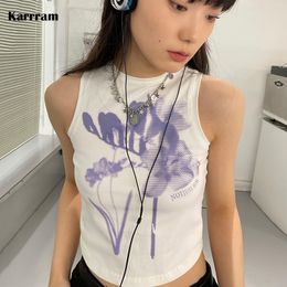 Women's Tanks Camis Karrram Y2k Aesthetics Tank Tops 00s Grunge Fairycore Print Crop Tops Korean Fashion Kawaii Tops Harajuku E-girls Cute Tanktop 230307