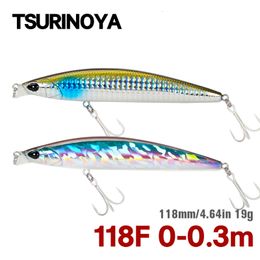 Baits Lures TSURINOYA 118mm 19g 030cm Shallow Range Floating Fishing Lure DW95 118F Minnow Sea Artificial Hard 230307