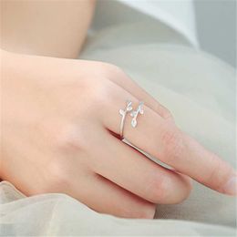 Band Rings Sweet Temperament 925 Sterling Silver Cute Small Leaves Branch Adjustable Rings For Women Gift Party Fashion Jewelry AA230306