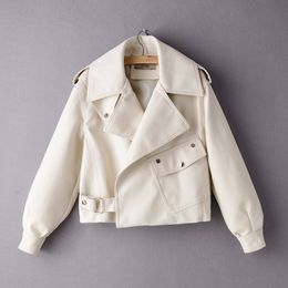 Women's Jackets fashion casual women PU leather jackets spring elegant white ladies coats streatwear puff sleeve female jacket girls coat 230306