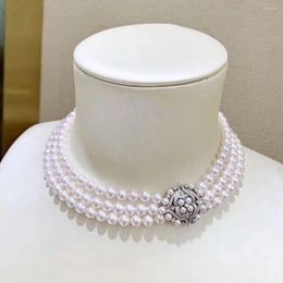 Chains Triple Strands 8-9mm South Sea Round White Pearl Necklace 17"18"19"