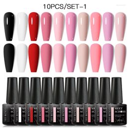 Nail Art Kits MEET ACROSS 8/10Pcs Gel Polish Set Semi Permanent Colour Varnish Manicure Soak Off UV Glitter Lacquer Kit