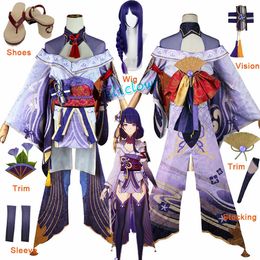 Anime Costumes Game Genshin Impact Baal Raiden Shogun Cosplay Come Uniform Shoes Wig Anime Sexy Women Kimono Dress Halloween Party Outfit Z0301