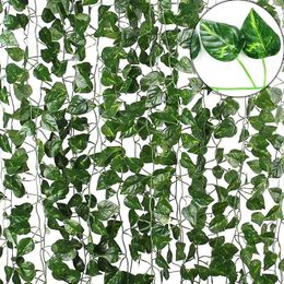 Decorative Flowers Artificial Ivy Leaf Hanging Garland - UV Resistant Fake Green Leaves Vine Plant For Indoor Outdoor Home Wall Decoration
