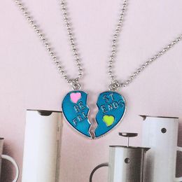 Pendant Necklaces 2023Fashion Friend Necklace Blue Heart Shape Letter Love BFF Men And Women Friendship Jewelry Gift