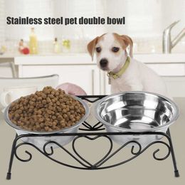 Dog Bowls Feeders s Double Stainless Steel Nonslip Feeding Pet Cat Puppy Food Water Feeder for Supplies 230307