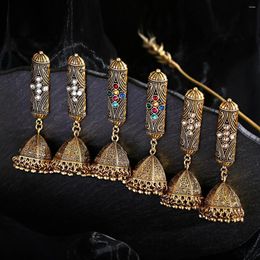 Dangle Earrings Retro Ethnic Style Earring Golden Colour Fashion Luxury Zircon Inlaid Jewellery Pendant Bird Cage Bell Tassel