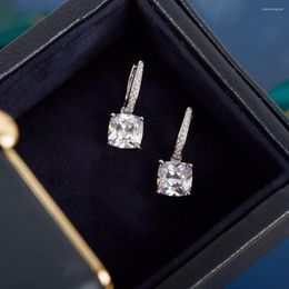 Stud Earrings Brand Pure 925 Sterling Silver Square Zircon White Jewellery