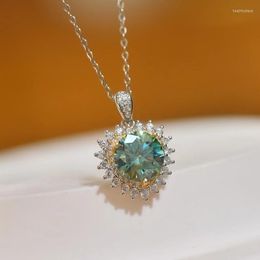 Chains 3CT Blue-green Moissanite Round Pendant 9mm Brilliant Cut 925 Sterling Silver Necklace Company Anniversary Dinner Luxury Jewelry