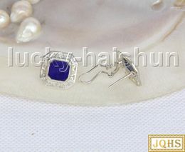 Stud Earrings NATURAL 16X16MM COIN LAPIS LAZULI 925 Silver J11579