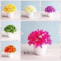 Decorative Flowers 14x14cm Artificial Grass Ball White Potted Plants Bonsai Home Garden El Office Living Room Desktop Mini Party Supply