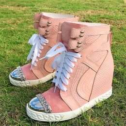 Dress Shoes Iron Head Colour Matching Inner Heightening High-Top Lace-Up Casual Plus Size Women's Round Toe