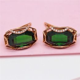 Stud Earrings 14K Rose Gold Plated 585 Purple Inlaid Emerald For Women Geometric Luxury Court Style Wedding Jewellery Gift