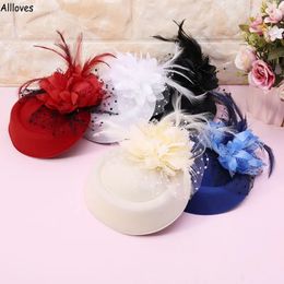 Elegant Ladies Fascinator Hats Bridal Headpieces For Wedding Prom Events Formal Occasion Feather Flower Women Hat Caps Headwear Female Hair Accessories CL1950