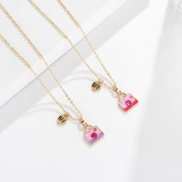 Pendant Necklaces Gojomem Children Bag Shape With Love Heart Artificial Gem Necklace For Good Friends Birthday Present Cute Sets