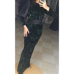 Muslim Mermaid Evening Dresses for Women O-Neck Long Sleeves Sequins Elegant Prom Formal robe de soiree femme Gowns