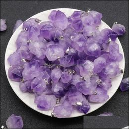 Charms Natural Stone Amethysts Irregar Shape Pendants For Jewelry Making Wholesale Drop Delivery Findings Components Dhal7