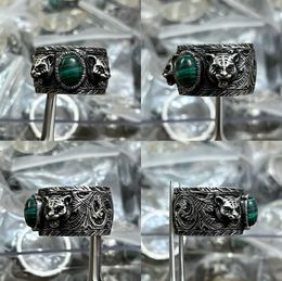 2023 New Luxury High Quality Fashion Jewellery for garden head double malachite green complex pattern animal silver year of the tiger ring