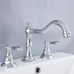 Bathroom Sink Faucets Basin Faucet Polished Chrome 3 Hole Deck Mounted Cold Vintage Mixer Tap Nnf975