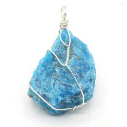 Charms Irregular Natural Blue Semi-Precious Stone Pendant Handmade Winding Silver Wire Gem For Jewelry Making DIY Accessories