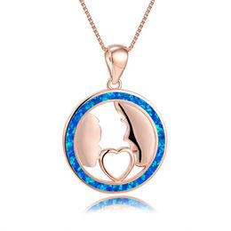 Pendant Necklaces Luxury Female Blue Opal Necklace Rose Gold Silver Colour Chain Cute Heart For Women Thanksgiving GiftPendant