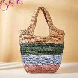 Shopping Bags Fashion Weaving Straw Knited Large Capacity Handbags Women Casual Shoulder Summer Beach Shopper Totes 230304