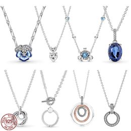 925 Silver Fit Pandora Necklace Pendant heart women fashion Jewellery Sapphire Multi-Round Pumpkin Car Pendant