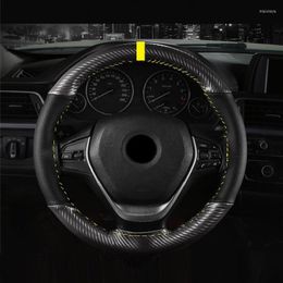 Steering Wheel Covers 38CM Microfiber Leather Carbon Fiber Red/Yellow/Blue Mark Universal Car Steering-wheel Cover Anti-Slip Accessories