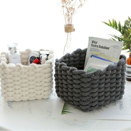 Food Savers Storage Containers Nordic Cotton Line Hand woven Basket Coarse Rope Simple Desktop Organizer Box Baby Toy Snack Key Cloth Cosmetic Sundries 230307