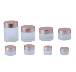 Wholesale Frosted Clear Glass Face Cream Bottle Cosmetic Jar Lotion Lip Balm Container with Rose Gold Lid