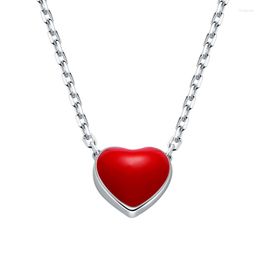 Pendant Necklaces UFOORO Bright Red Heart Clavicle Necklace 925 Sterling Silver Small Fresh Double-sided Glaze Ornaments