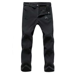 Men's Pants Brand Stretch Waterproof Casual Pants Men Winter Warm Fleece Shark Skin Trousers Male Black Sweatpants Men's Work Pants Jogger Z0306