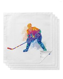 Table Napkin Watercolor Sport Hockey Player 4/6/8pcs Cloth Decor Dinner Towel For Kitchen Plates Mat Wedding Party Decoration