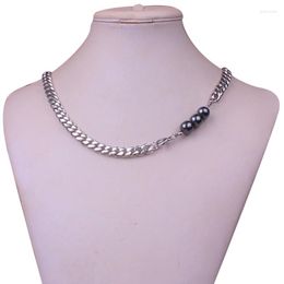 Chains 8MM Width Cuba Stainless Chain Necklaces For Men 2023 Punk Metal Hematite Bead Chokers Necklace Women Gifts