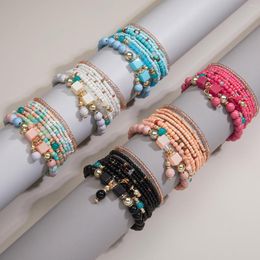 Charm Bracelets 6 Colours Fashion Combination Sets Women Girls Trendy Gifts Bohemia Square Shape Natural Stone Beaded Bracelet Jewellery