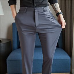 Men's Pants Summer Elastic Ice Silk Business Dress Men Slim Casual Office Social Suit Breathable Streetwear Trousers 2838 230307