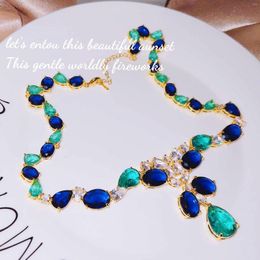 Chains Luxury Multicolor Big Round CZ Crystal Necklace Bridal Party Jewelry For Wedding Evening Gift