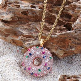 Pendant Necklaces Iced Out Colorf Donuts Necklace Fashion Mens Womens Couples Hip Hop Rose Gold Jewellery Drop Delivery Pendant Dhgarden Dhv4N