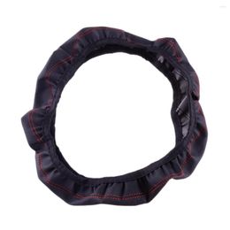 Steering Wheel Covers 38cm 15" PU Leather Car Cover Decoration Elasticity Breathable Anti-Slip Black With Red Stitching