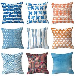 Pillow Cover Geometric Pillow Case Blue Print Throw Pillows Case Simple Room Home Decorative Pillowcase Sofa Couch Cushion Cover Bedding Supplies 40 Colors BC312