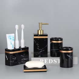 Toothbrush Holders Marble Stripe Resin Base Multifunctional Toothpaste Portable Organiser Case Bathroom Accessories 230308