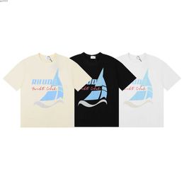 2023 Men's and Women's Fashion T-shirt Br Rhude s 2023 American Yacht Club Printed Yarn Cotton Leisure Short Sleeve Rnu6