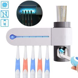 Toothbrush Holders Toothpaste Dispenser Solar Energy Bathroom Storage Box Multifunction USB Charge 230308